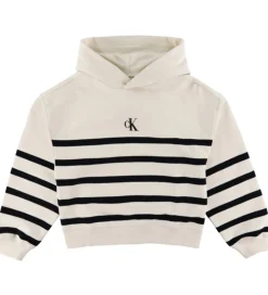 Calvin Klein Hættetrøje - Logo Boxy Fit Stripes - White Cap Gray