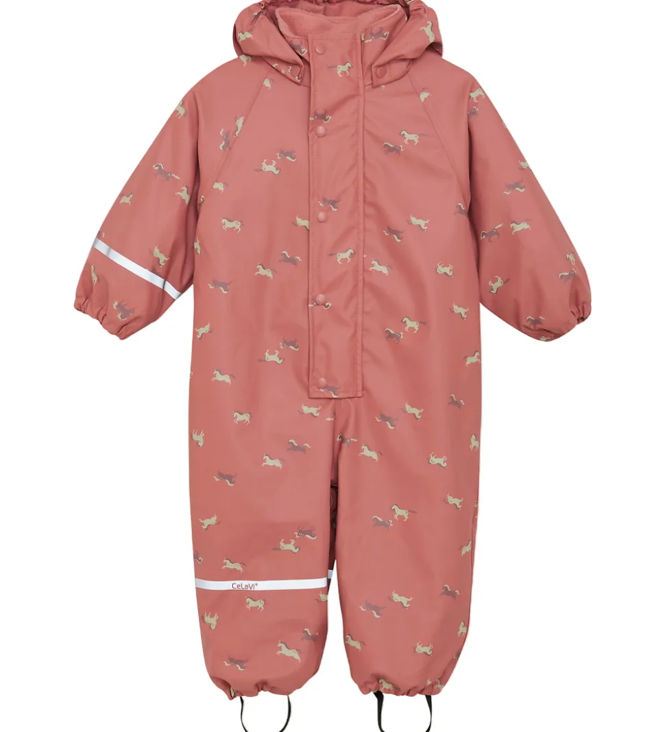 CeLaVi Regndragt m. Fleece - PU - Brick Dust m. Print