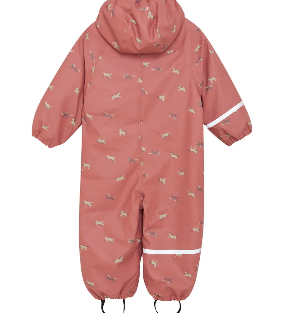 CeLaVi Regndragt m. Fleece - PU - Brick Dust m. Print