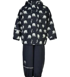 CeLaVi Regntøj m. Seler - PU - Dark Navy m. Elefanter