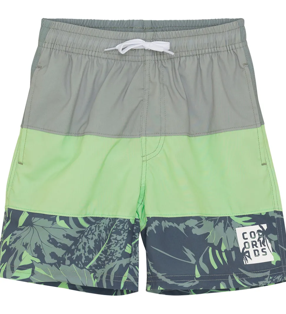Color Kids Badeshorts - Colorblock - Green Ash m. Print