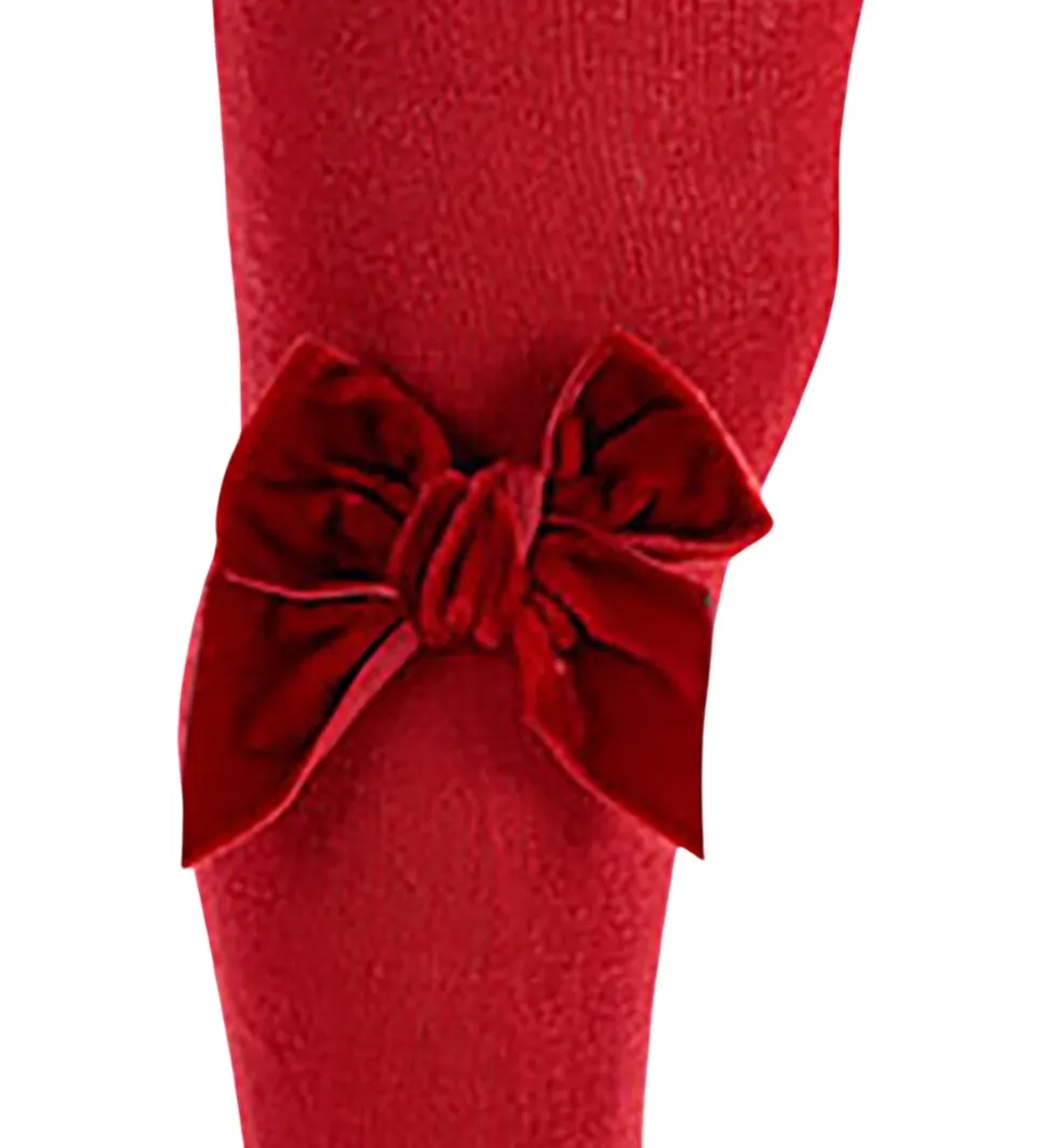 Condor Strømpebukser m. Veloursløjfe - Red Velvet