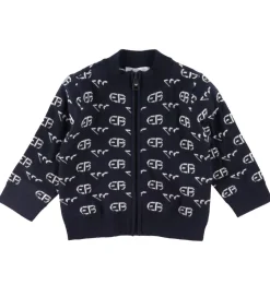 Emporio Armani Cardigan - Uld - Recreate Blue m. Logoer