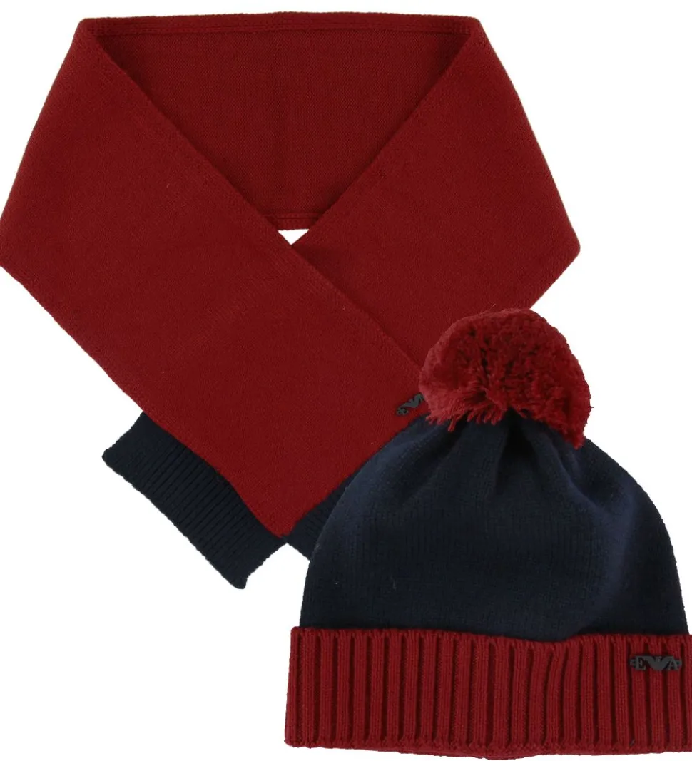 Emporio Armani Gaveæske - Strikhue/Tørklæde - Uld - Rød/Navy