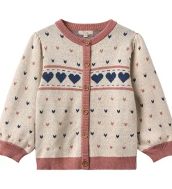 Fliink Cardigan - Bomuld/Uld - Nova - Multi Heart - Sandshell