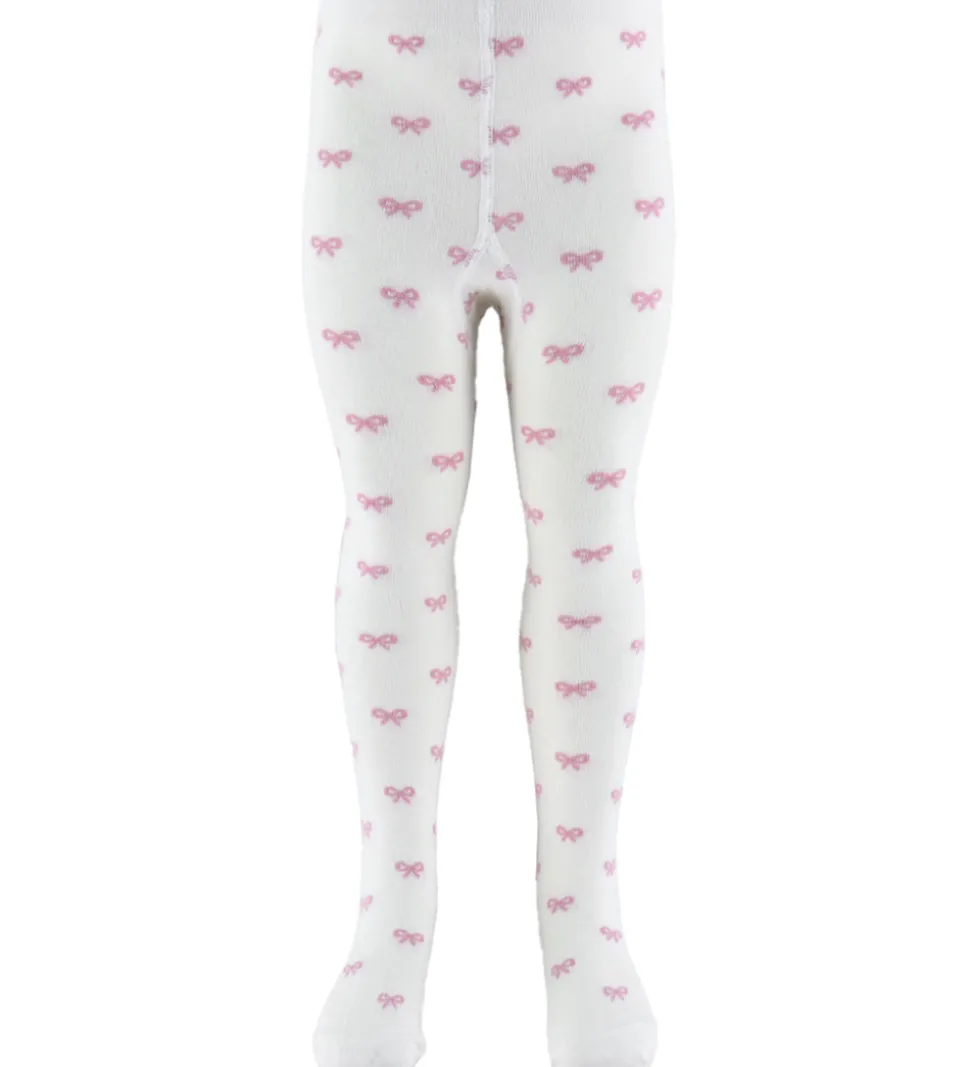 Fuzzies Strømpebukser - Hvid/Rosa m. Sløjfer