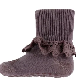 GoBabyGo Skridsikre Strømper - Uld - Dark Purple Dove m. Blonde