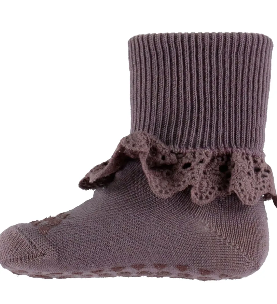 GoBabyGo Skridsikre Strømper - Uld - Dark Purple Dove m. Blonde
