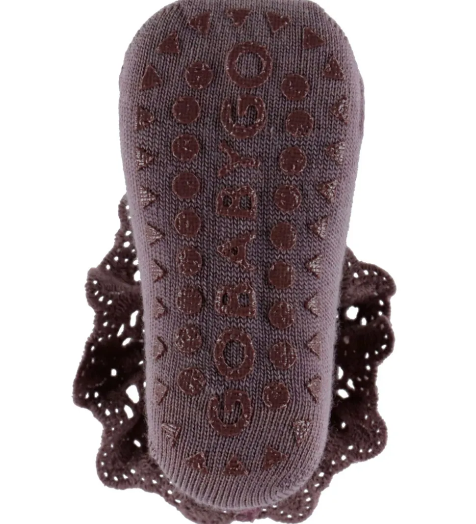 GoBabyGo Skridsikre Strømper - Uld - Dark Purple Dove m. Blonde