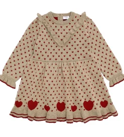 Hust and Claire Kjole - Strik - HCKarina - Biscuit/Rød m. Hjerte