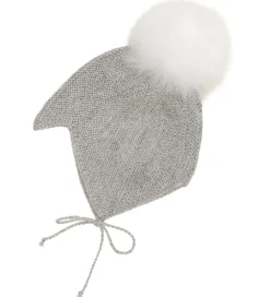 Huttelihut Babyhjelm m. Kvast - Alpakauld - Strik - Gråmeleret