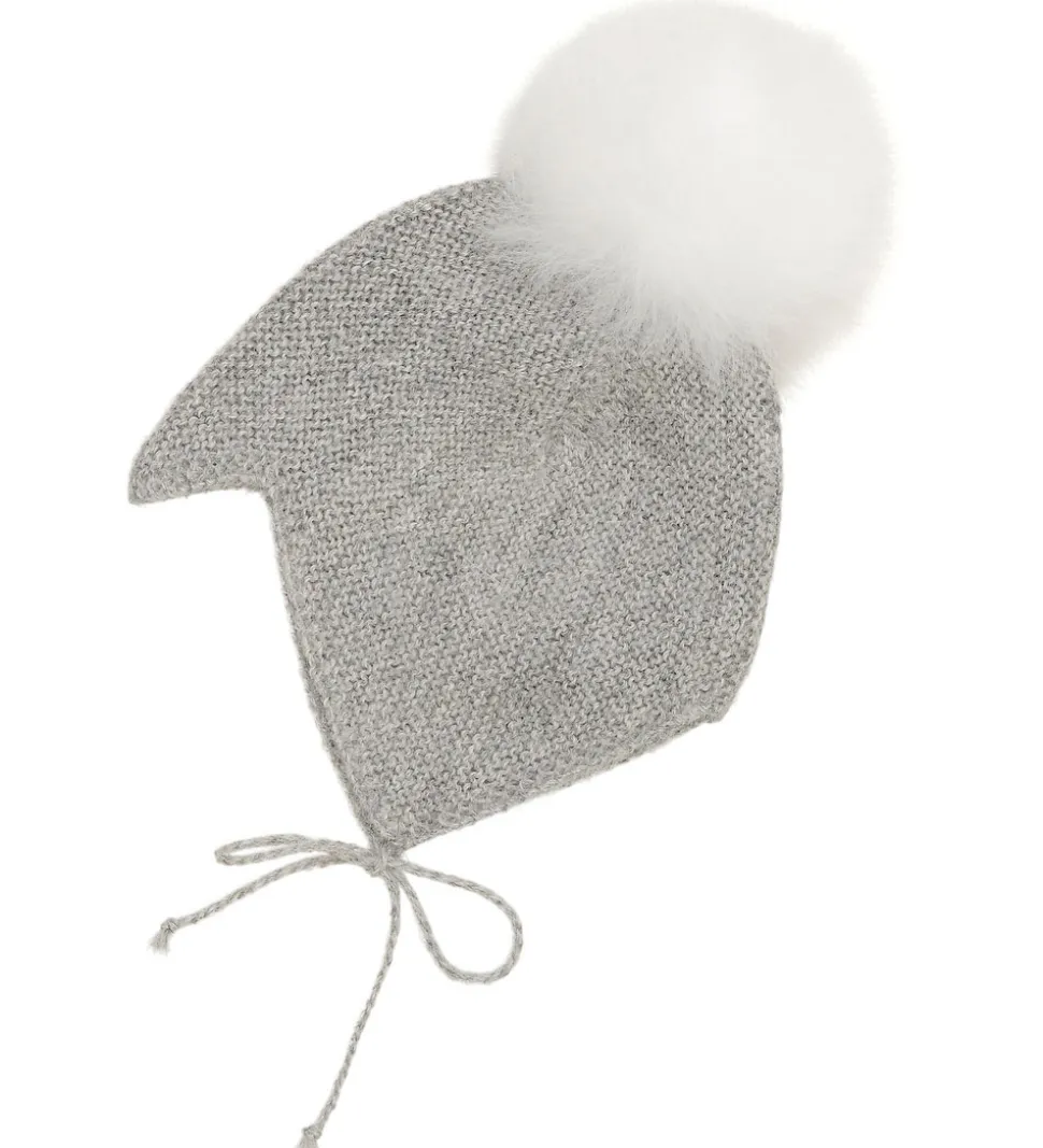 Huttelihut Babyhjelm m. Kvast - Alpakauld - Strik - Gråmeleret