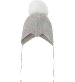 Huttelihut Babyhjelm m. Kvast - Alpakauld - Strik - Gråmeleret