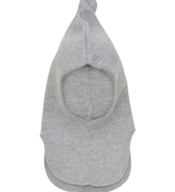 Huttelihut Elefanthue - 2-lags - Uld - Strik - Lysegråmeleret