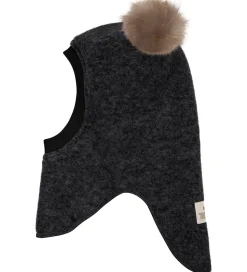 Huttelihut Elefanthue - Uld/Bomuld - 2-lags - Mørkegråmeleret