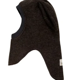 Huttelihut Elefanthue - Uld - 2-lags - Mørkebrunmeleret m. Ører