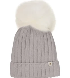 Huttelihut Hue - Uld/Bomuld - Strik - Medium Gråmeleret m. Kvast