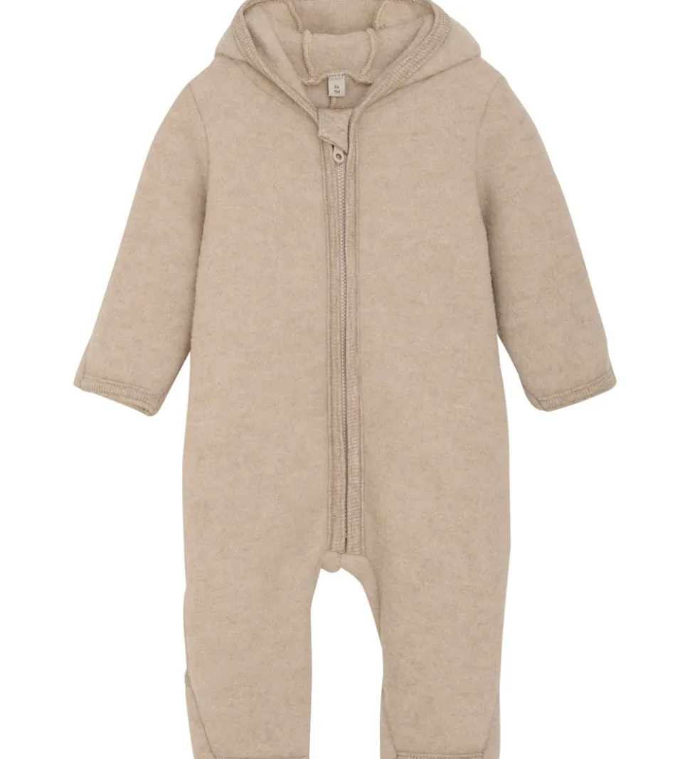 Huttelihut Køredragt - Uldfleece - Camel Melange m. Ører