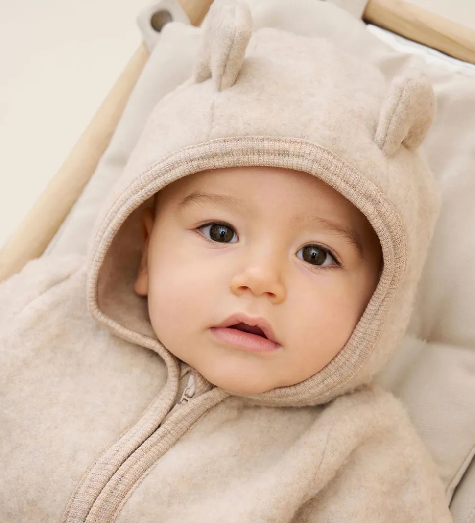 Huttelihut Køredragt - Uldfleece - Camel Melange m. Ører