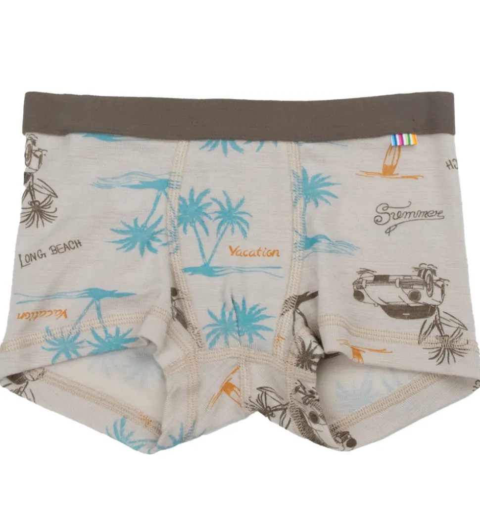 Joha Boxershorts - Uld/Silke - Beige m. Print
