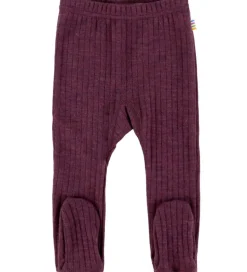 Joha Leggings m. Fødder - Uld - Rib - Blomme