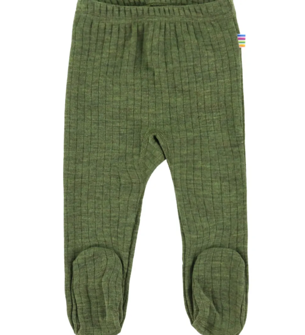 Joha Leggings m. Fødder - Uld - Rib - Mørk Oliven