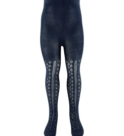 Konges Sløjd Strømpebukser - Bomuld/Uld - Navy m. Hulmønster