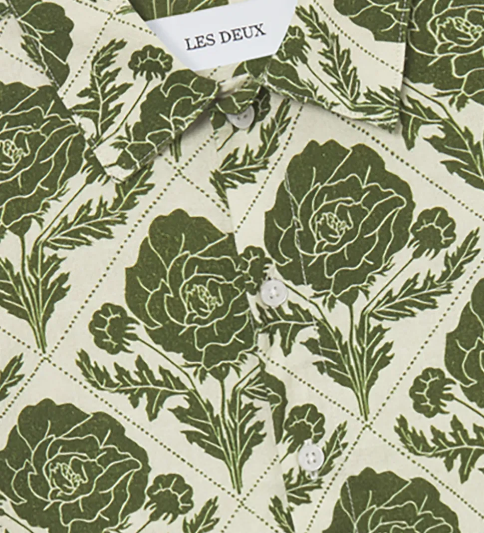 Les Deux Skjorte - Lesley Flower Tile - Vintage Green/Ivory