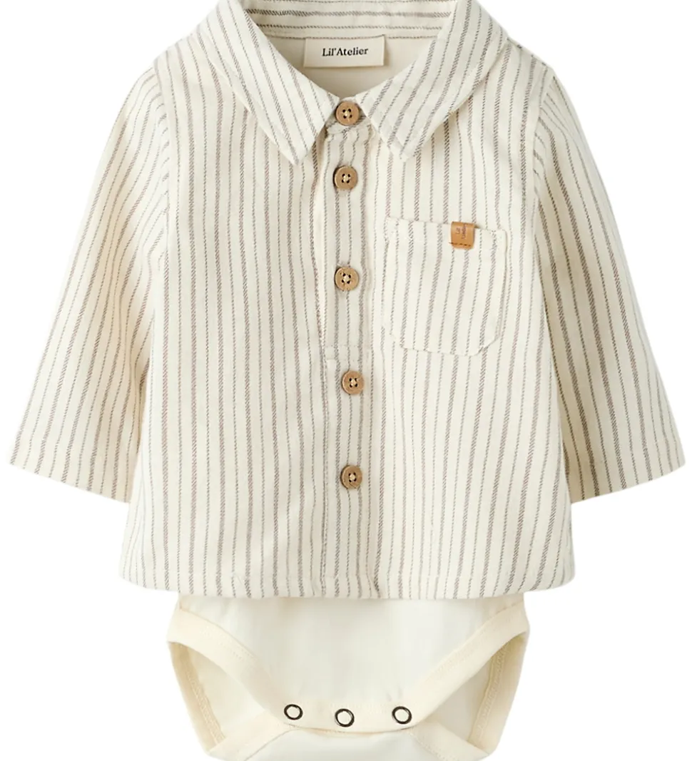 Lil Atelier Skjortebody l/æ - NbmFelixo - Turtledove/Sepia Tint