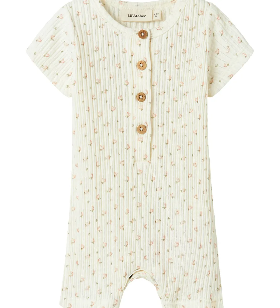 Lil' Atelier Sommerdragt - Rib - NbfHulla - Coconut Milk m. Blom