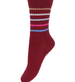 Melton Strømper - Sundried Tomato m. Striber