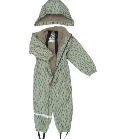 Mikk-Line Regndragt m. Fleece - PU - Iceberg Green m. Print
