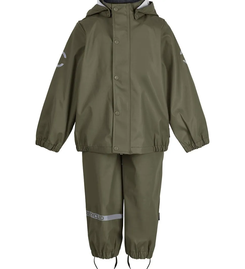 Mikk-Line Regntøj m. Seler - PU - Recycled - Dusty Olive