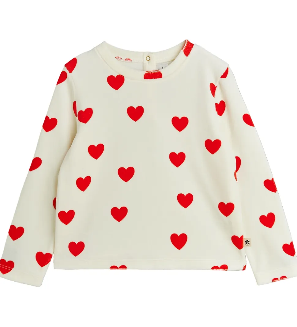 Mini Rodini Bluse - Velour - Hearts - Hvid