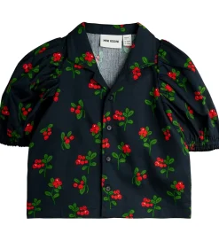 Mini Rodini Skjortebluse - Sort m. Tyttebær