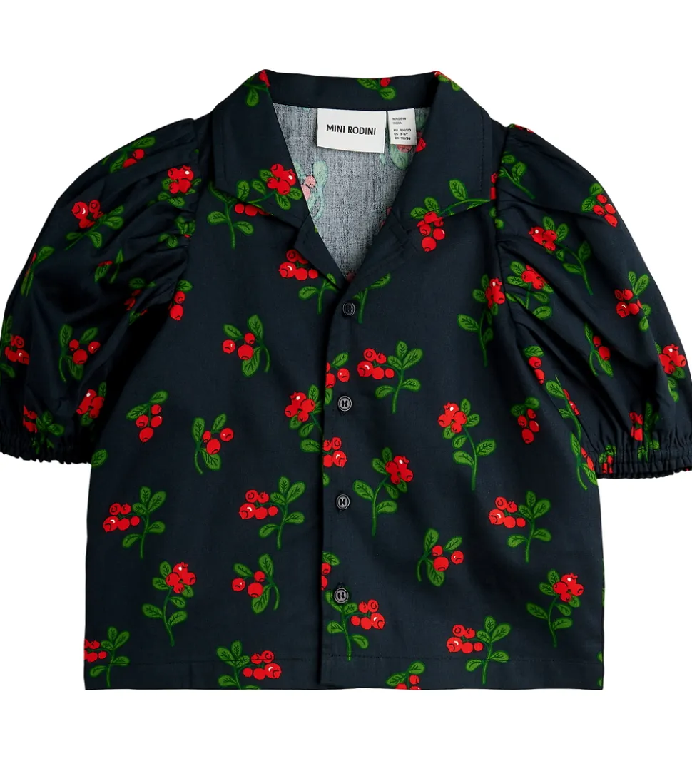 Mini Rodini Skjortebluse - Sort m. Tyttebær