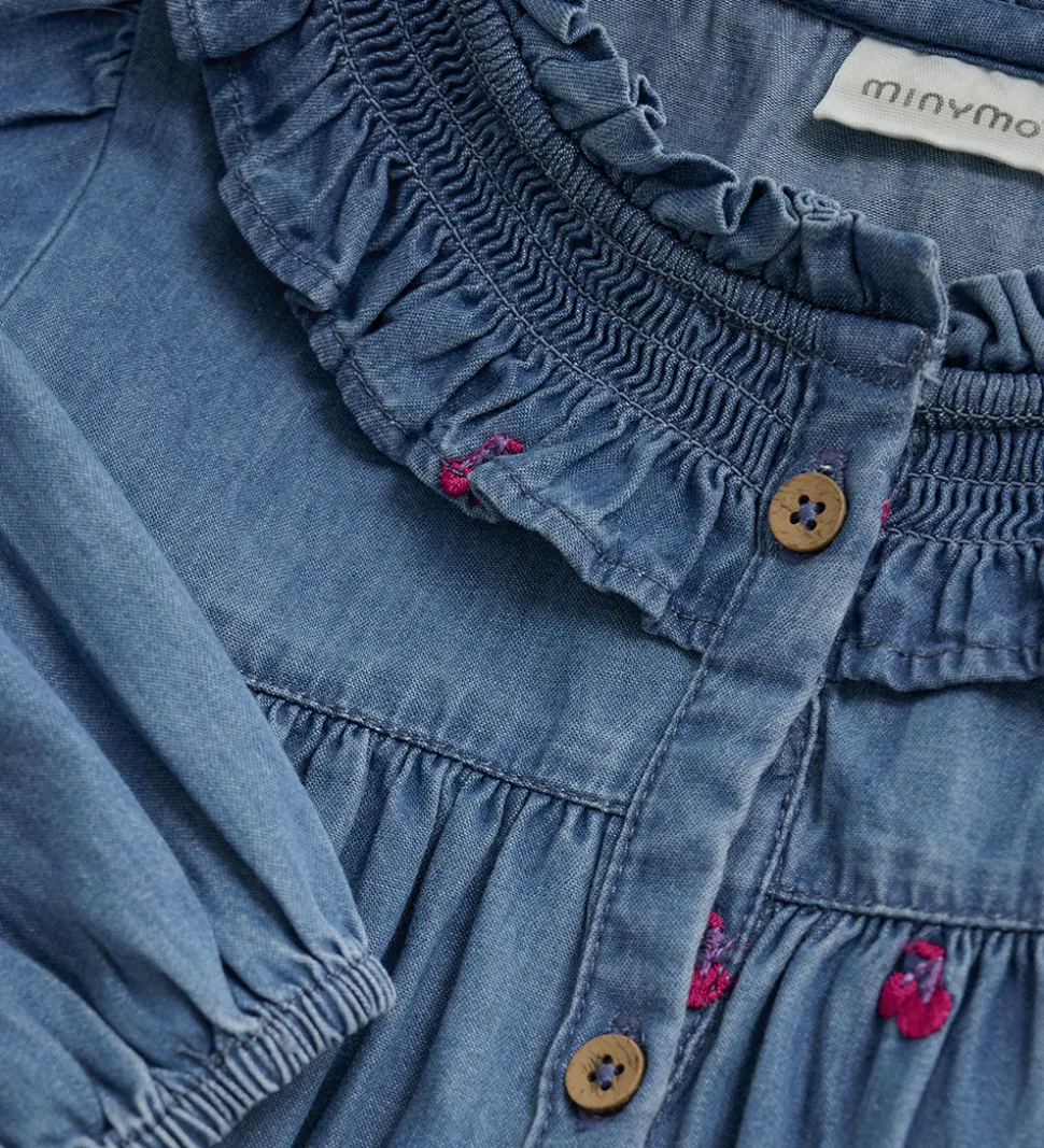 Minymo Kjole - Denim - Ombre Blue m. Kirsebær