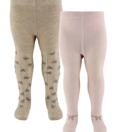 Minymo Strømpebukser - 2-pak - Shell/beige m. Sløjfer