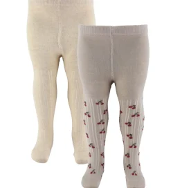 Minymo Strømpebukser - 2-pak - Light Taupe m. Kirsebær