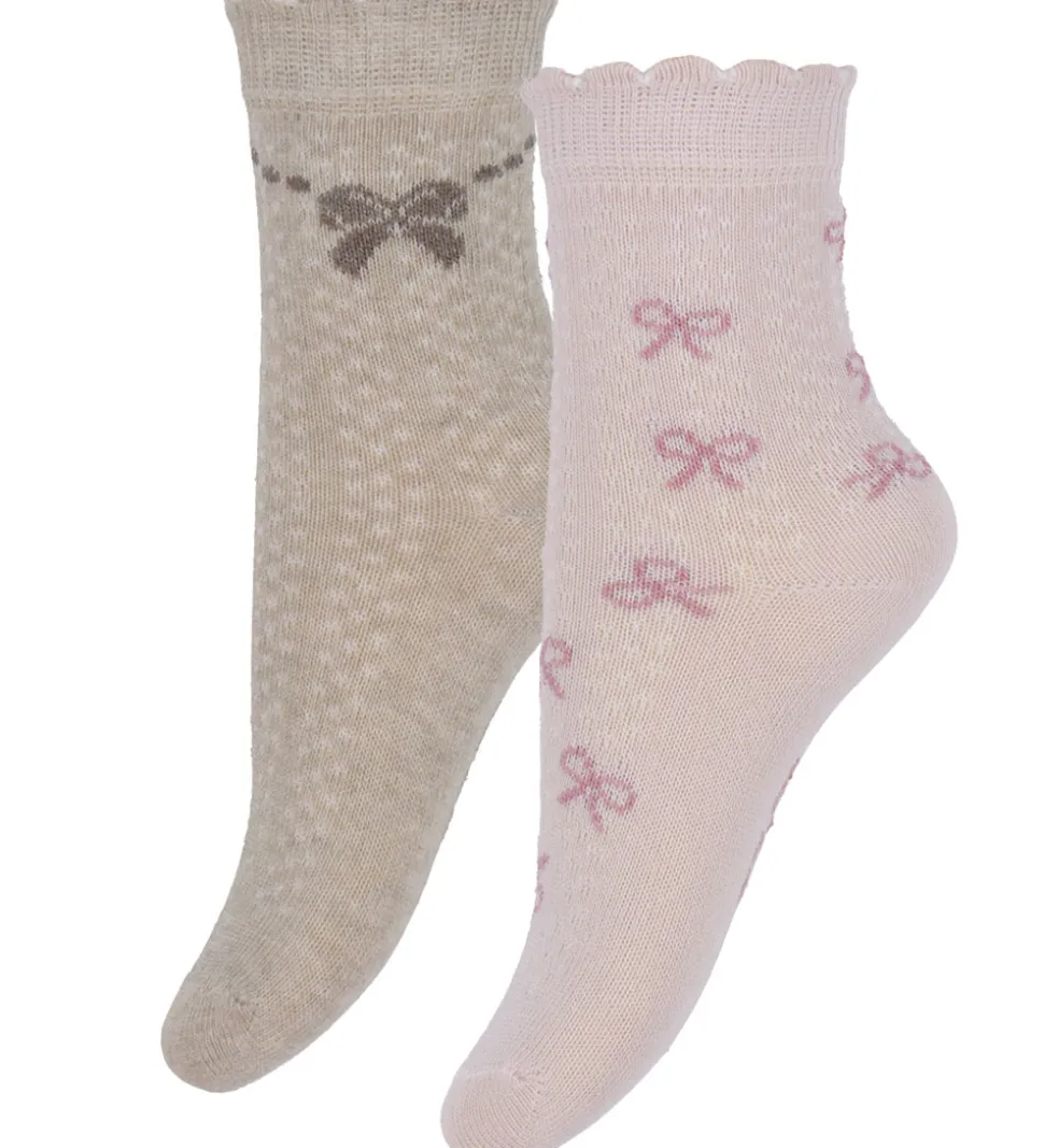 Minymo Strømper - 2-pak - Shell/beige m. Print
