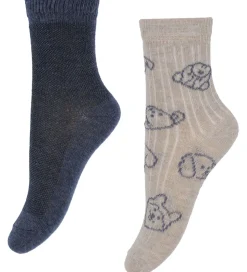 Minymo Strømper - 7-pak- Blue Nights/Beige m. Mønster