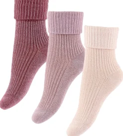 MP Strømper - Viskose/Bambus - Rib - 3-pak - Glitter - Maroon