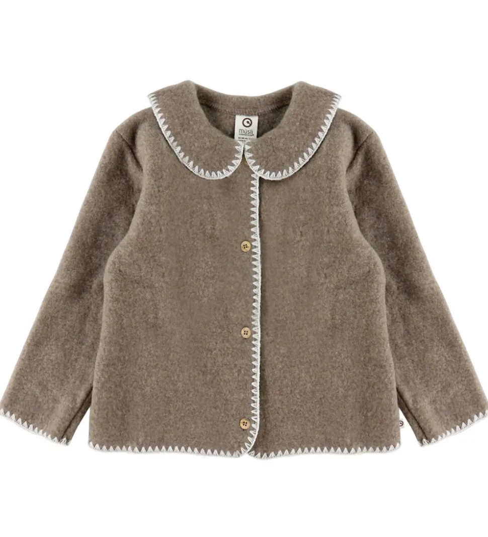 Müsli Cardigan - Uldfleece - Brown Melange