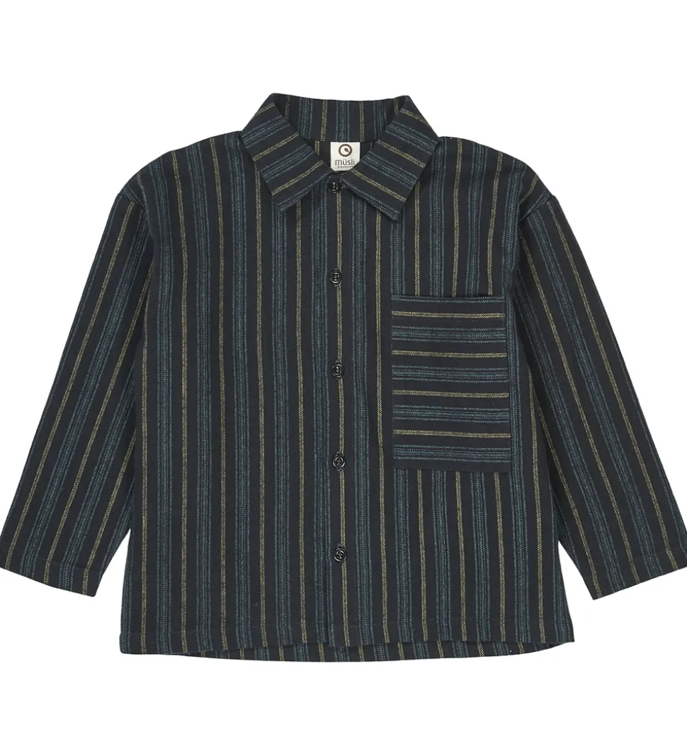 Müsli Skjorte - Stripe - Night Blue/Moss/Stormy Blue