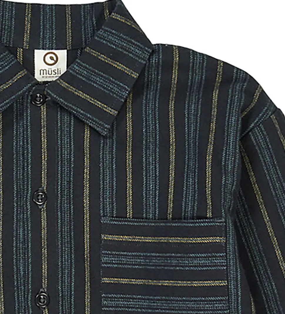 Müsli Skjorte - Stripe - Night Blue/Moss/Stormy Blue