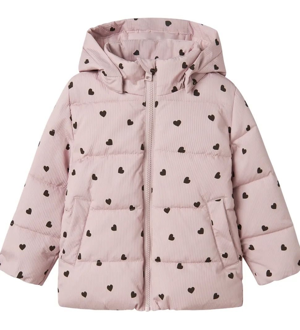 Name It Dynejakke - NmfMonday - Violet Ice m. Hjerter