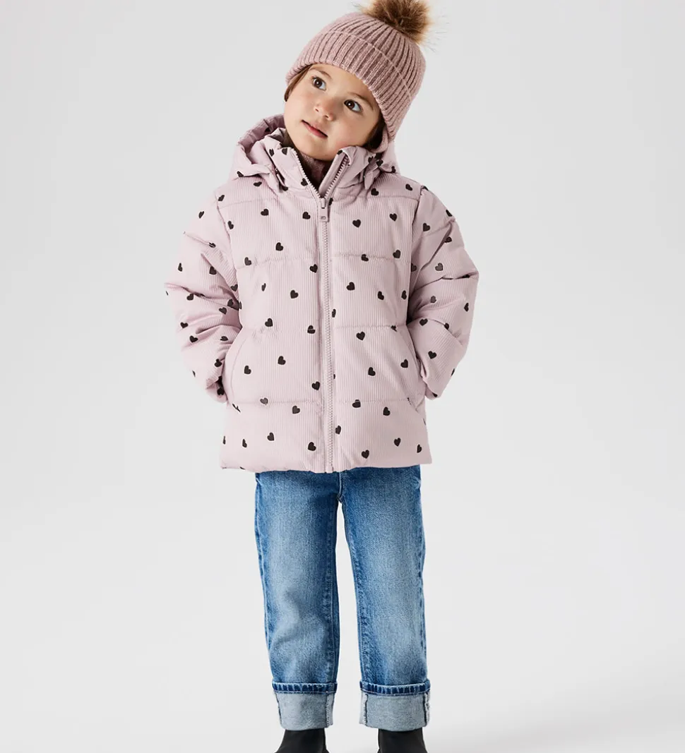 Name It Dynejakke - NmfMonday - Violet Ice m. Hjerter