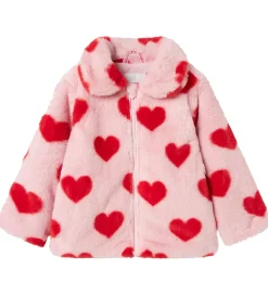 Name It Jakke - Imiteret Pels - NmfMindy - Nosegay m. Hjerter