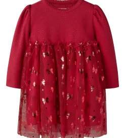 Name It Kjole - Rib/Tyl - NbfRosally - Jester Red m. Sløjfer