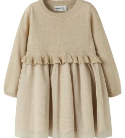 Name It Kjole - Strik - NmfRefraja - Cement m. Glimmer/Tyl